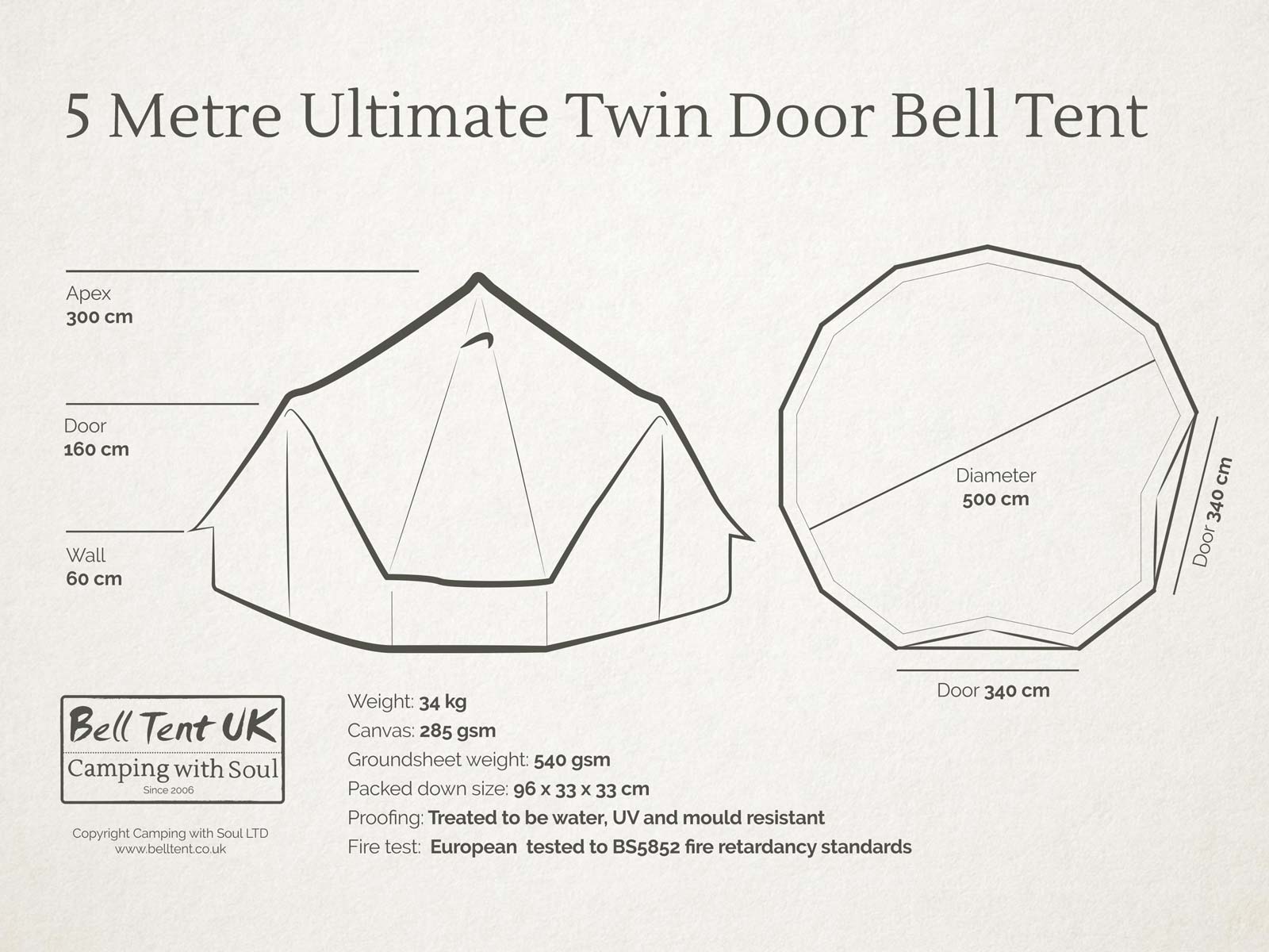 5 metre Ultimate PRO Twin Door Bell Tent