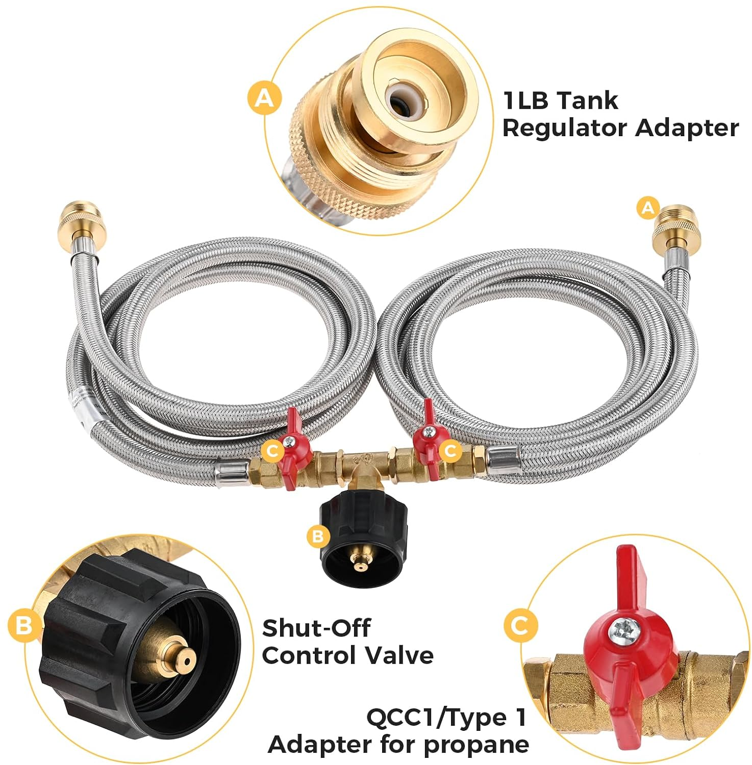 Propane Two Way Y Splitter Adapter Hose
