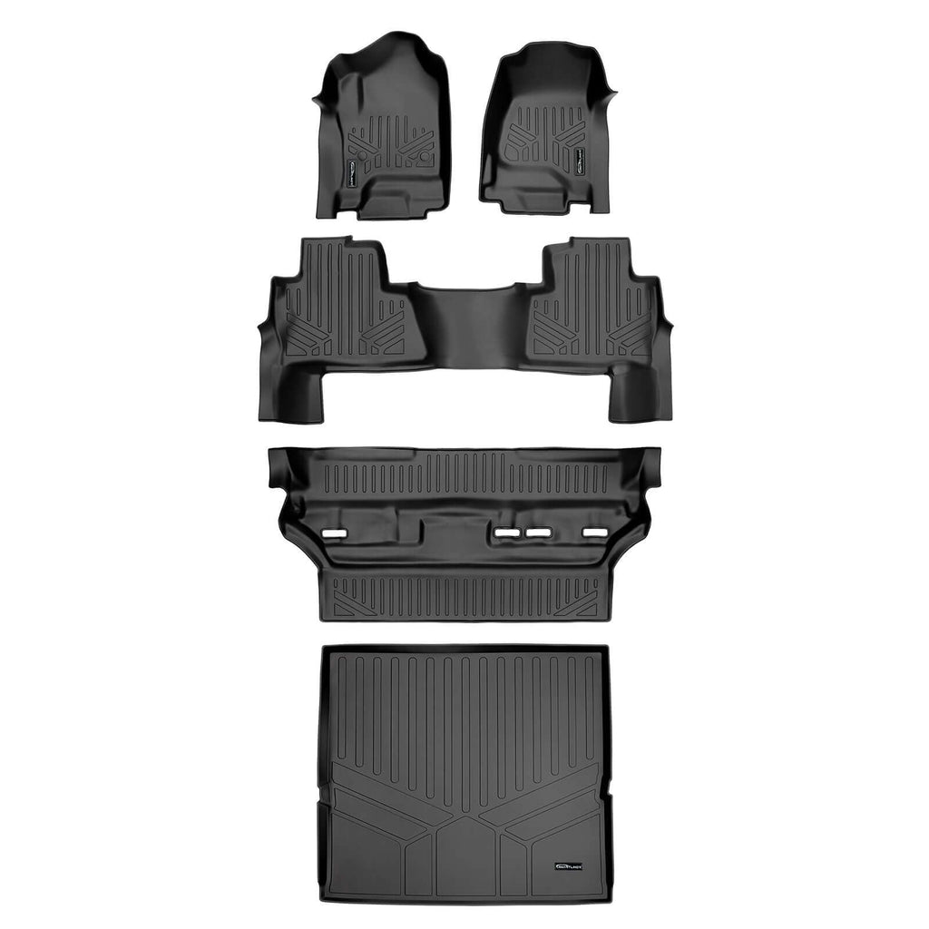 SMARTLINER Custom Fit Floor Mats 3 Rows and Cargo Liner Behind 2nd Row Set Black 2015 - 2020 Tahoe / Yukon with 2nd Row Bench Seats