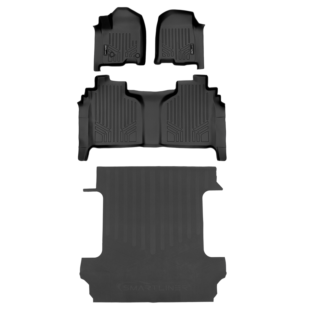 SmartCoverage™ Custom Fit Floor Liners For 2019-2025 Chevrolet Silverado 1500/ GMC Sierra 1500 Crew Cab with Carpeted Flooring and 1st Row Bucket Seats and 2nd Row Underseat Storage