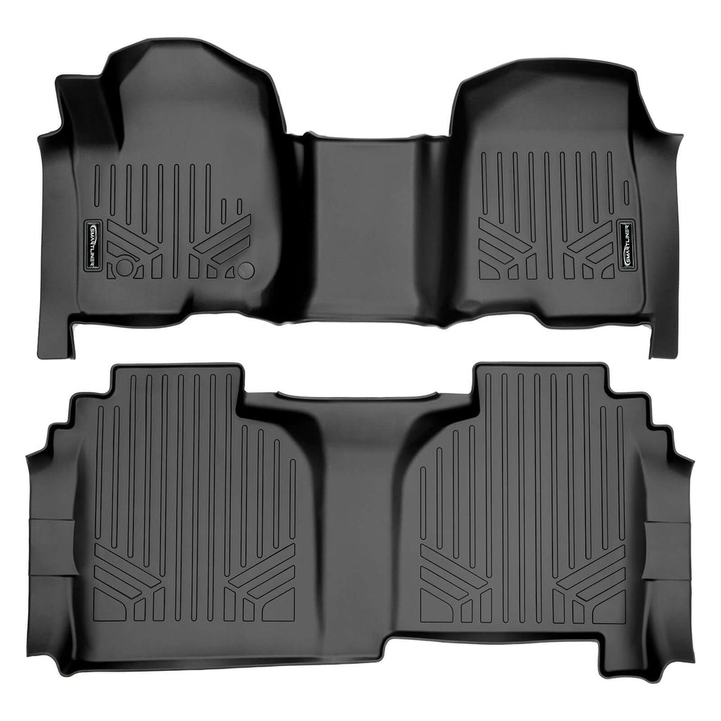 Smart Trim™ Custom Fit Floor Liners For 2019-2024 Chevrolet Silverado 1500 Double Cab with Carpet Flooring and 1st Row Bench Seat and OTH Coverage (without 2nd Row Under Seat Storage)