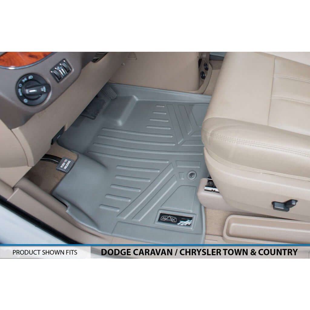 Smart Trim™ Custom Fit Floor Liners For 2013-2020 Dodge Grand Caravan with 2nd Row Bucket Seats and 1st Row Super Console