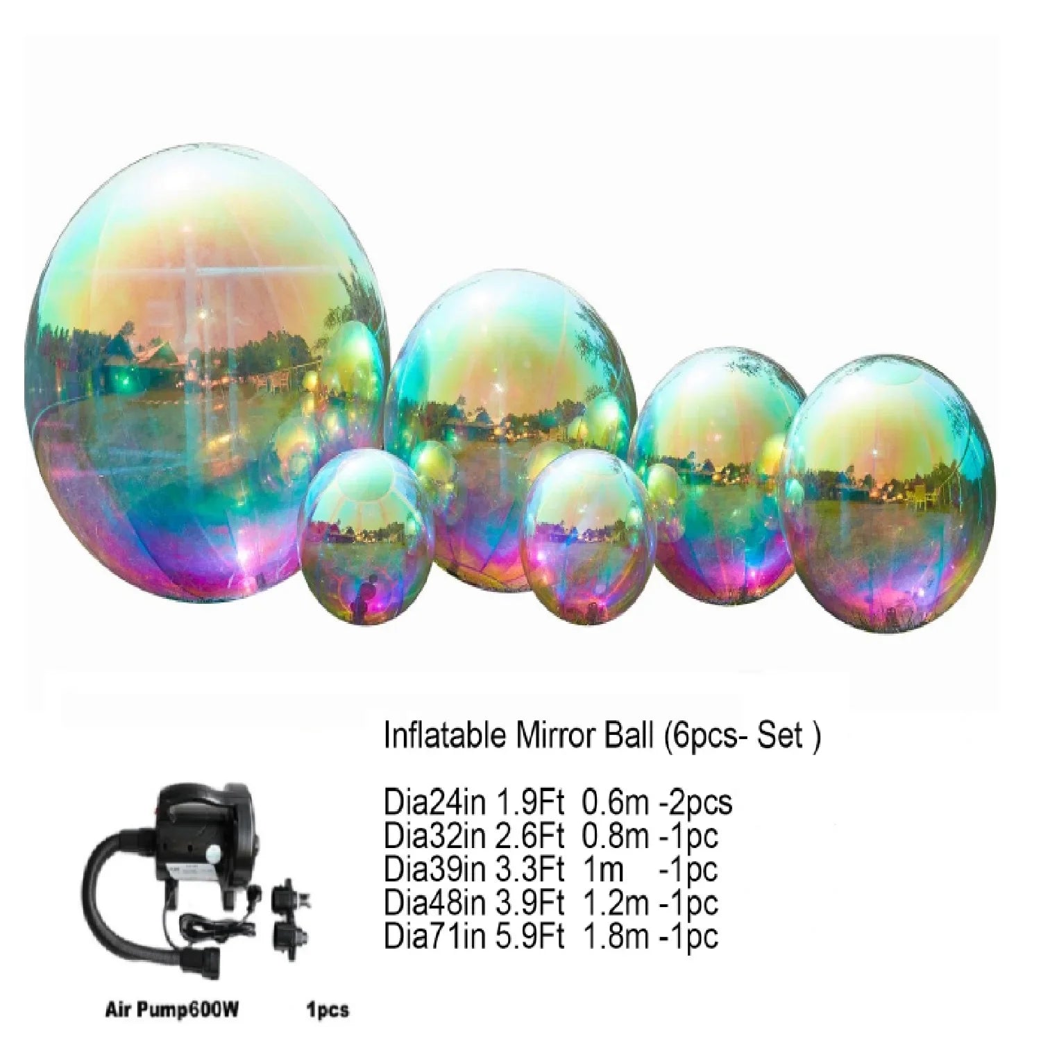 Ejia Iridescent Inflatable Mirror Balls 6pc Set For Party Decoration