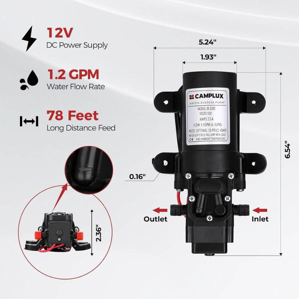 Camplux AY132GP43 Portable Propane Water Heater Pump Kit