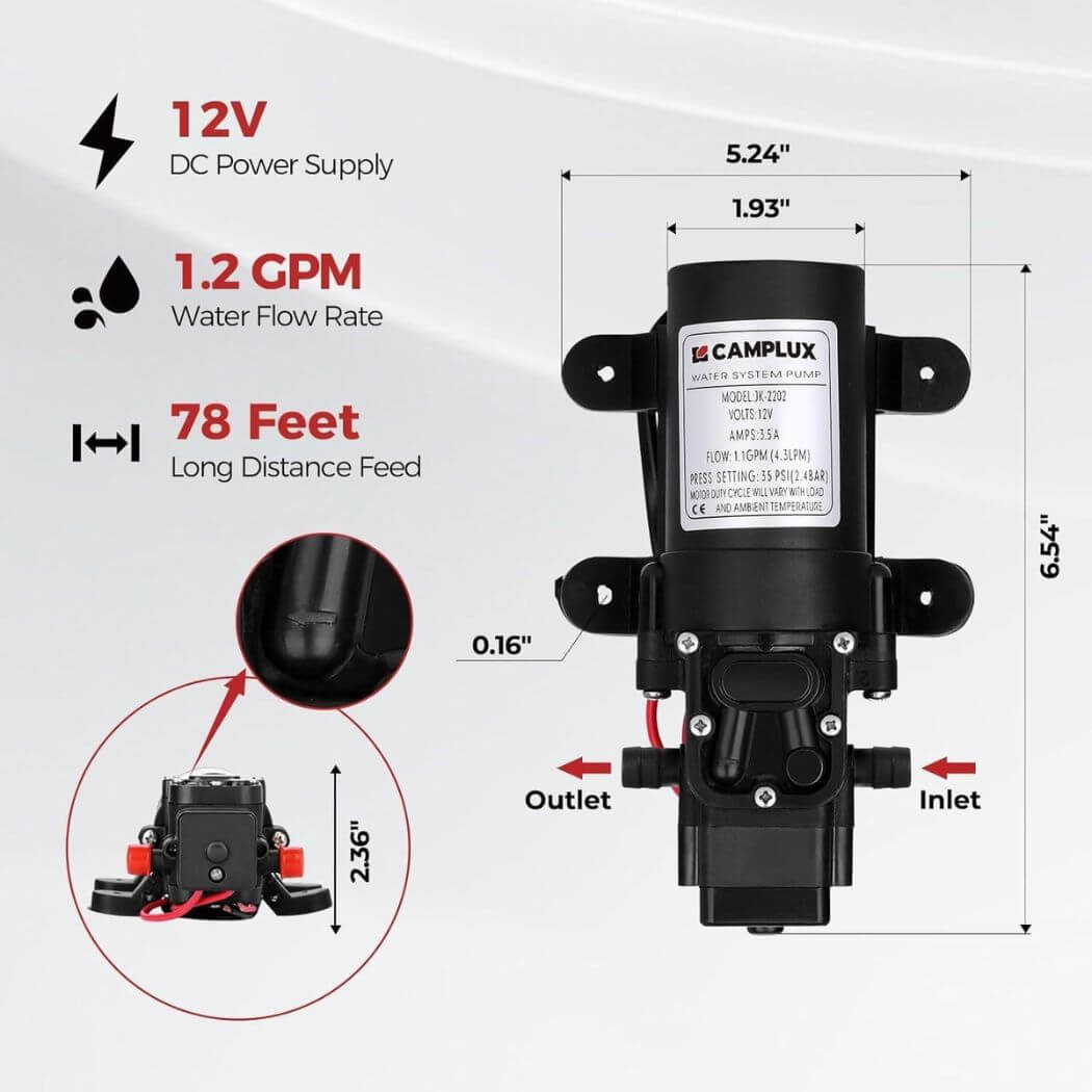 Camplux AY132GP43 Portable Propane Water Heater Pump Kit