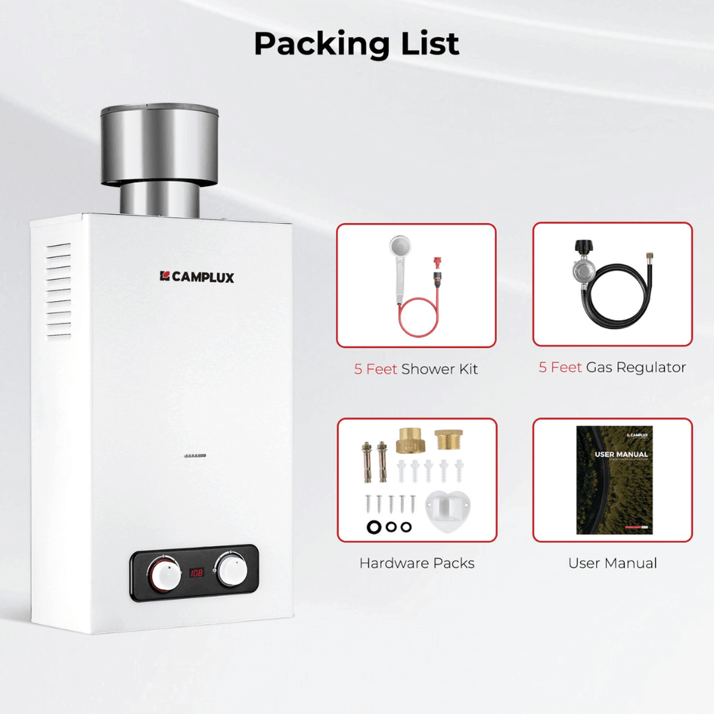 Camplux BD264C Tankless Propane Water Heater With Rain Cap