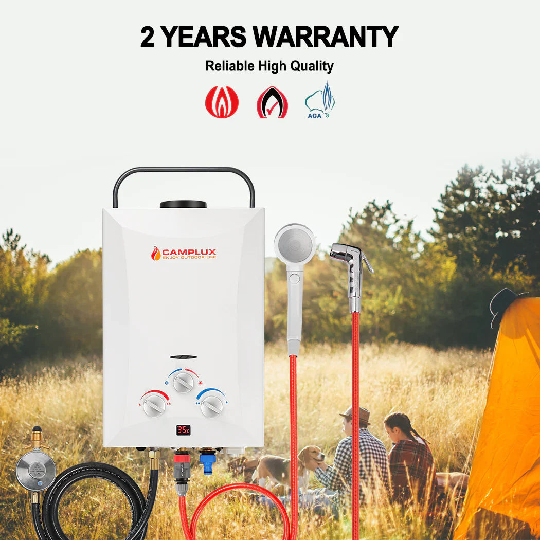 Camplux 8L Portable Gas Hot Water Heater w/ 4.3L Pump & Sink Sprayer & Shower Stand