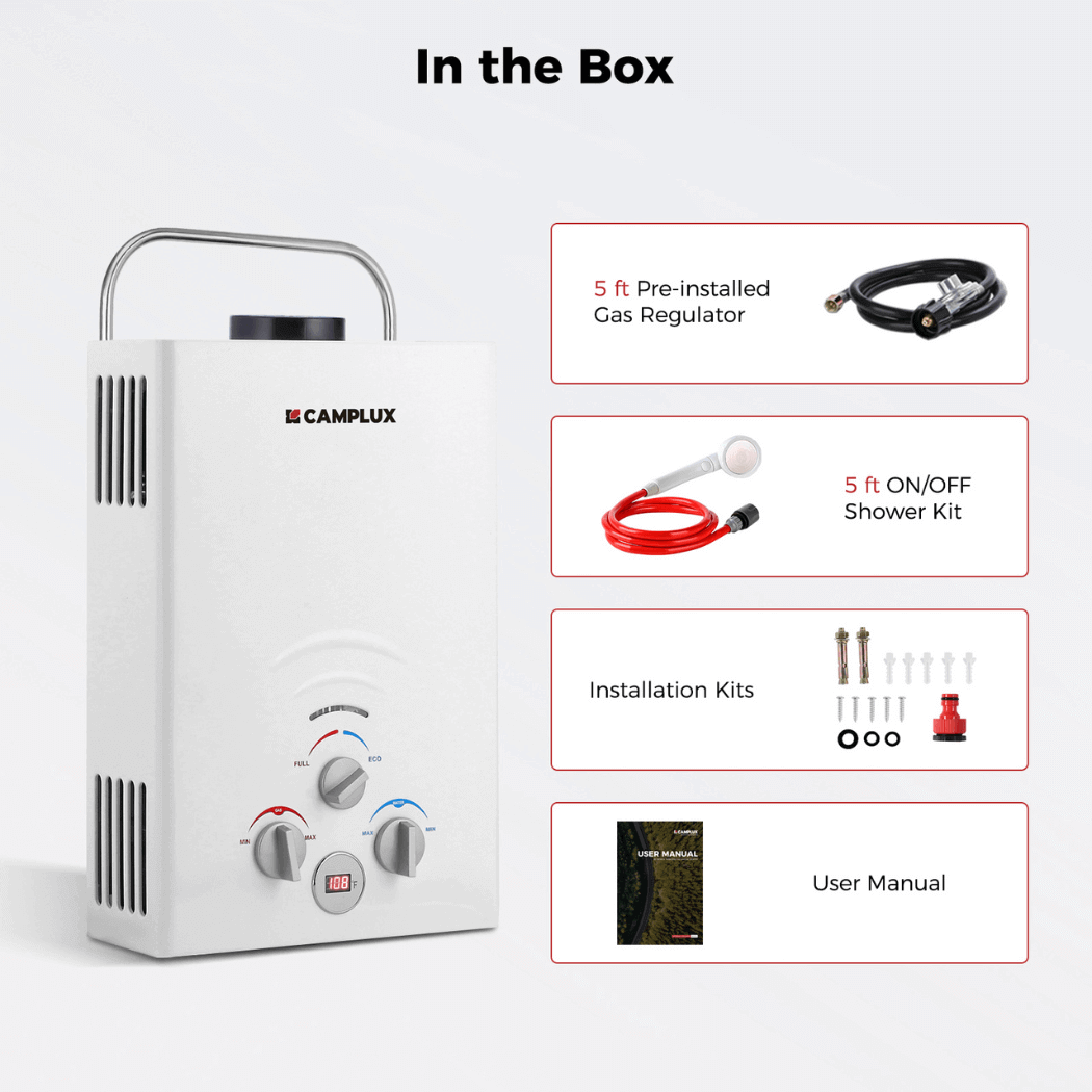Camplux BW158 Camping Water Heater Propane