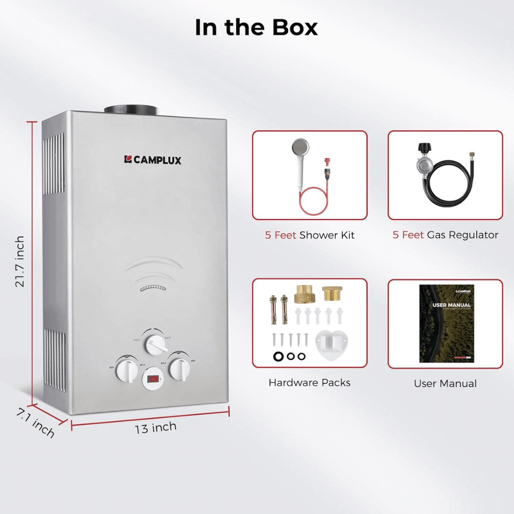 Camplux BW264G Camping Water Heater Propane
