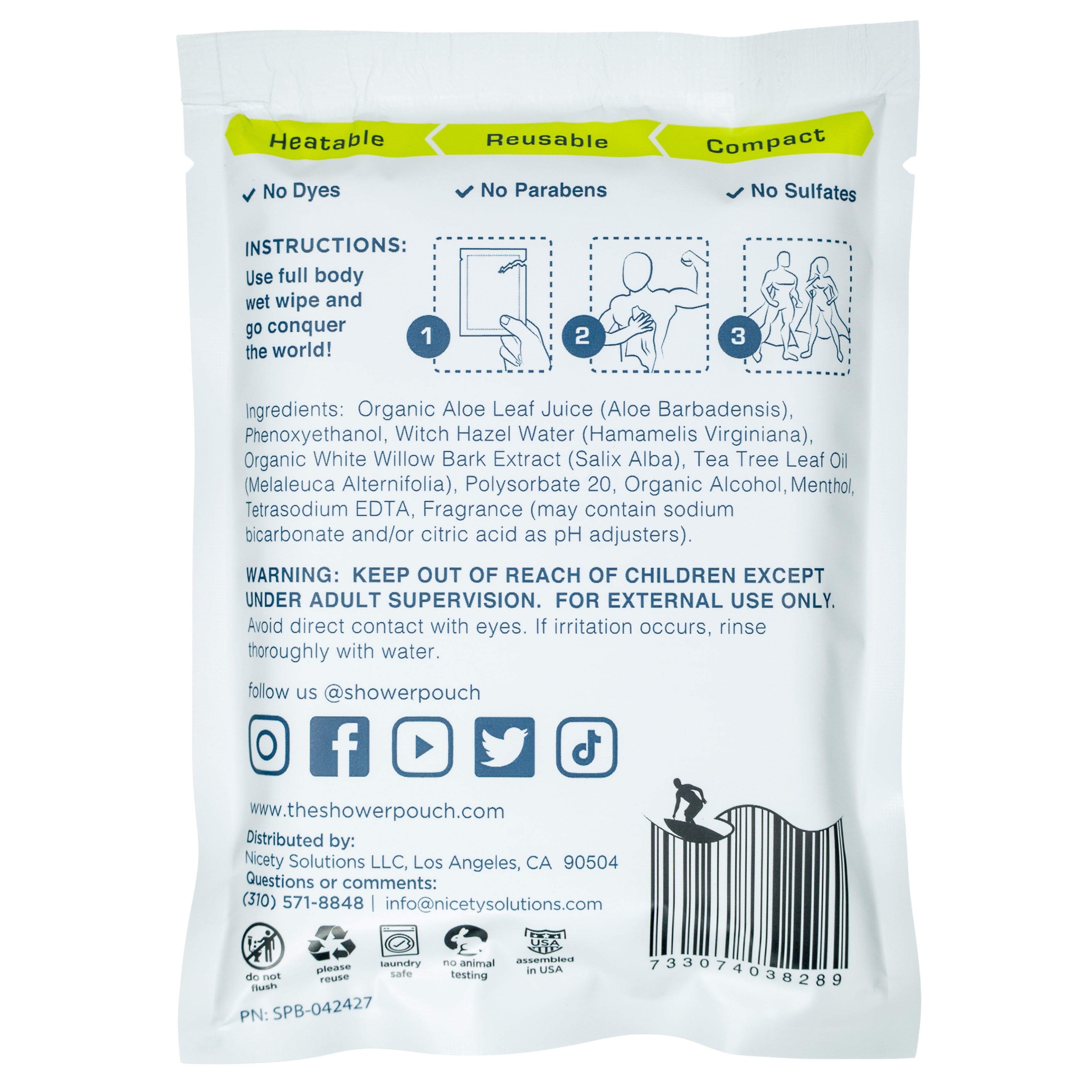 15-pack Shower Pouch XL (2' x 1') Body Wipes