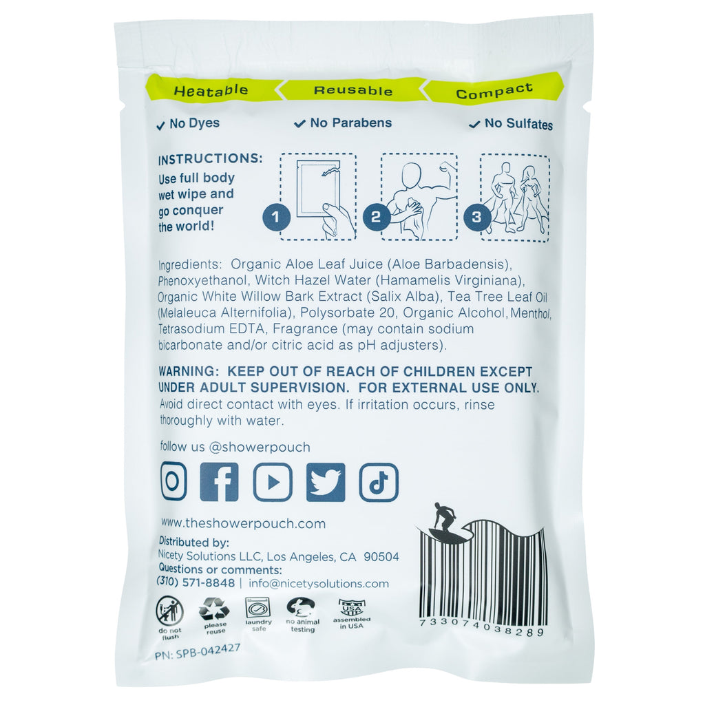 20-pack Shower Pouch XL (2' x 1') Body Wipes