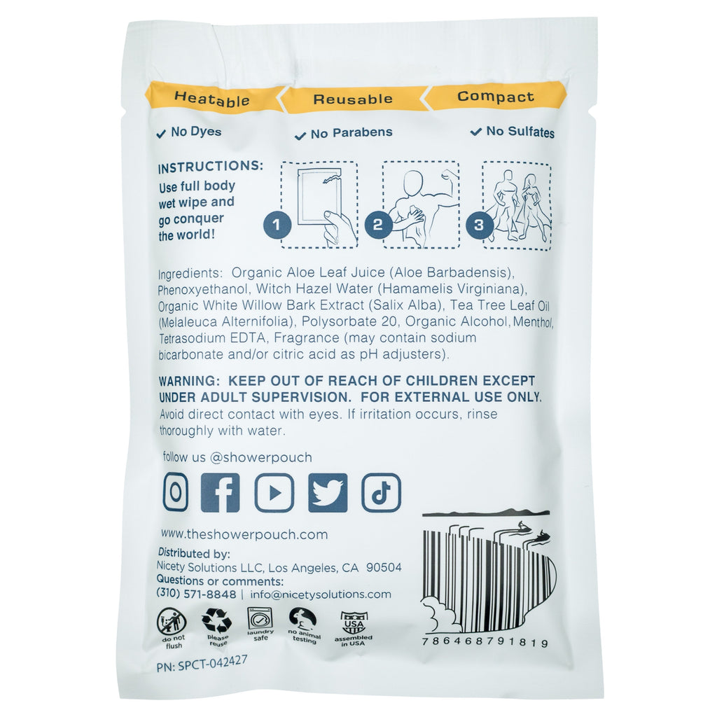 15-pack Shower Pouch XL (2' x 1') Body Wipes