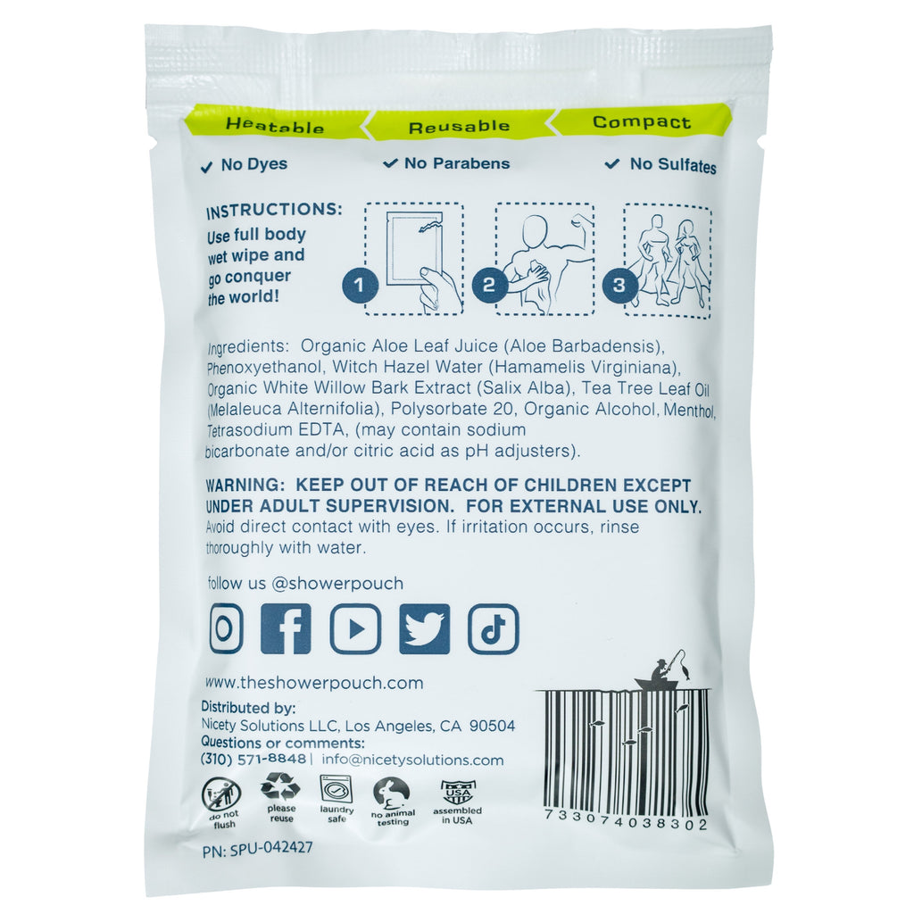 15-pack Shower Pouch XL (2' x 1') Body Wipes