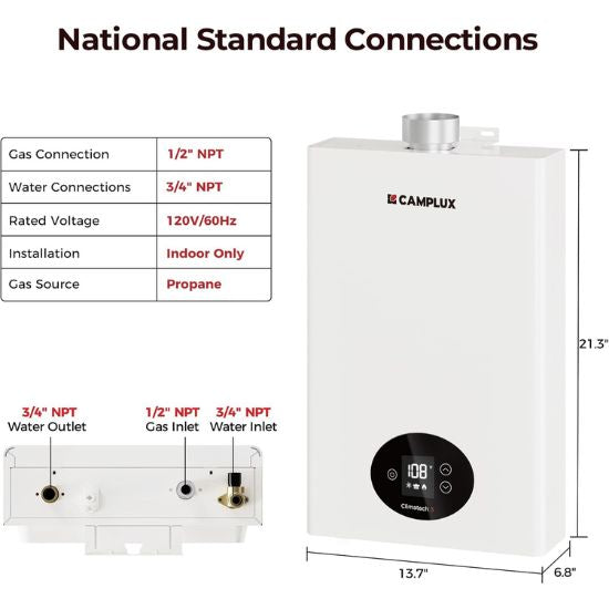 Camplux Climatech 3 Indoor Gas Tankless Water Heater 102,000 BTU