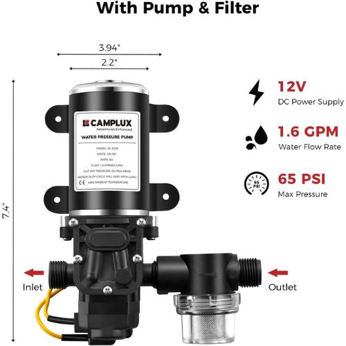 Camplux BW158BP60 Camping Water Heater With Pump Kit