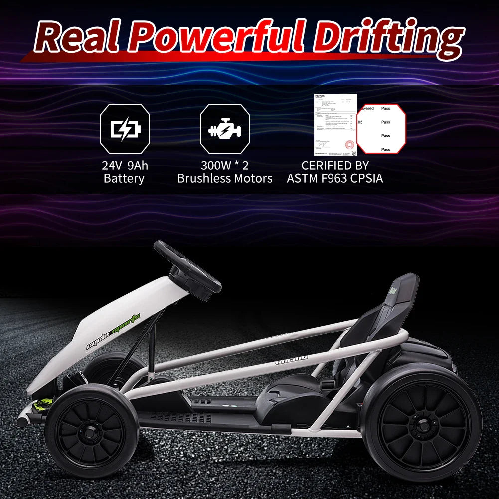 24V Electric Go Kart For Kids 8 To 12 Dual 300W Motors Ride On Toy