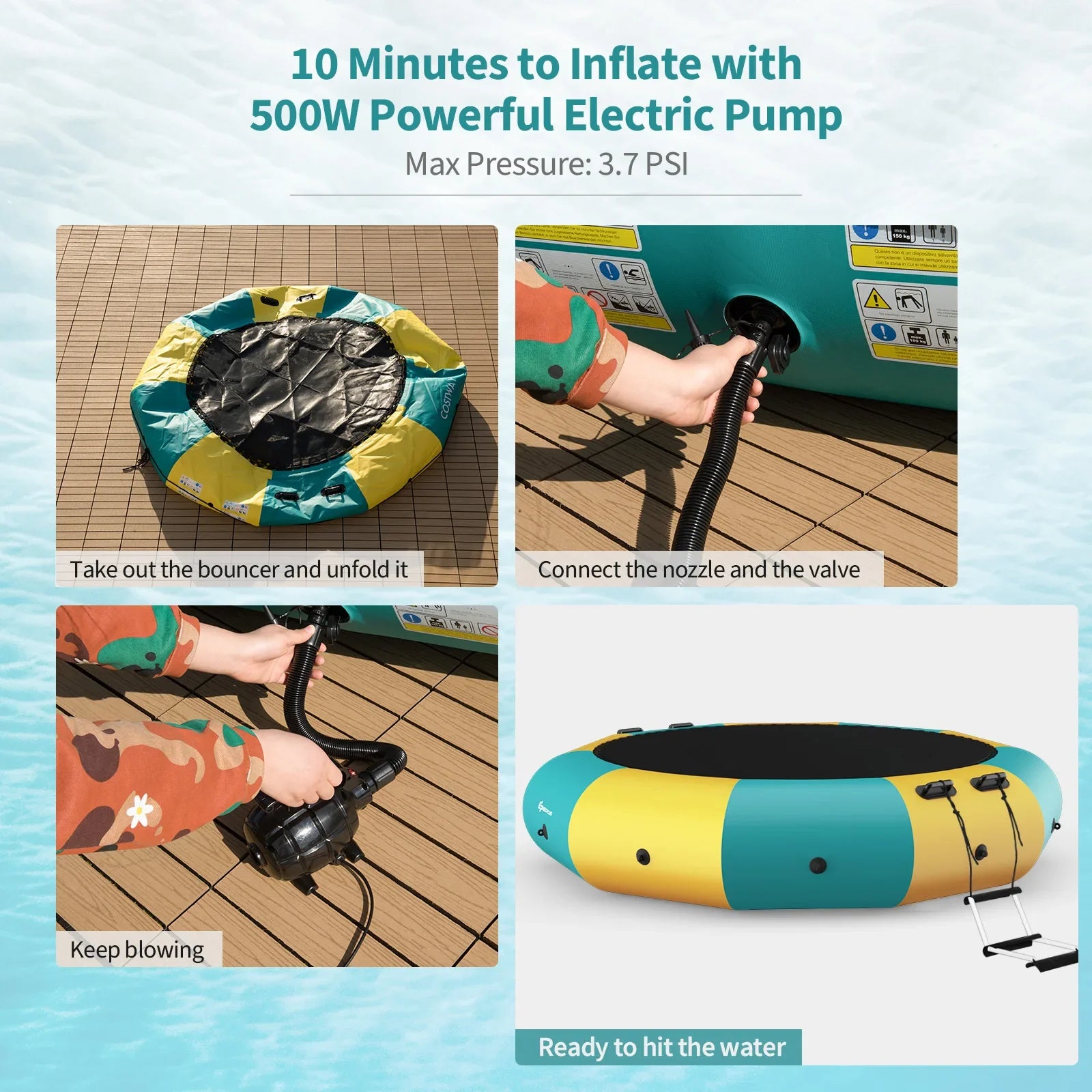 MULTIGOT Inflatable Water Bouncer Splash Trampoline