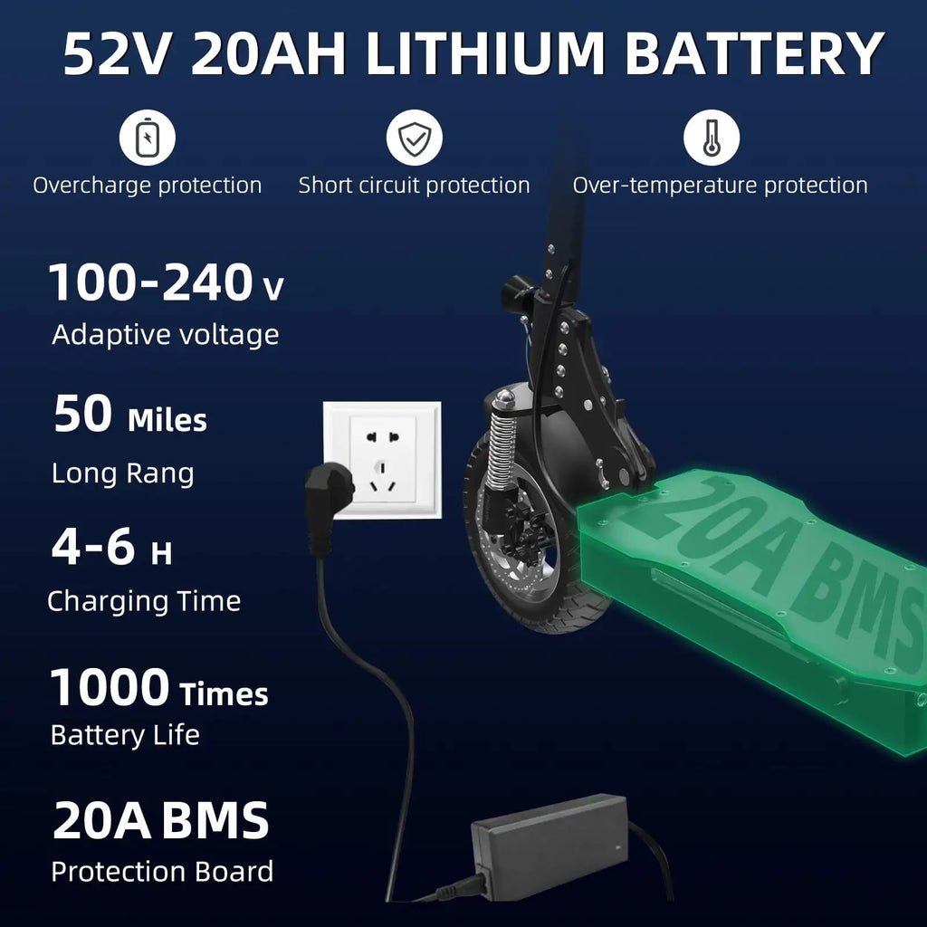 X750 1600W Electric Scooter 52V 20Ah Foldable Dual Suspension Brakes