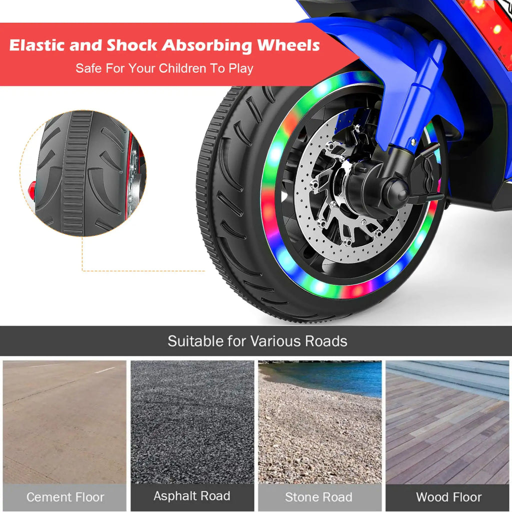 Jueshuai Outdoor 12V Electric Kids Motorcycle LED Lights Bluetooth Music