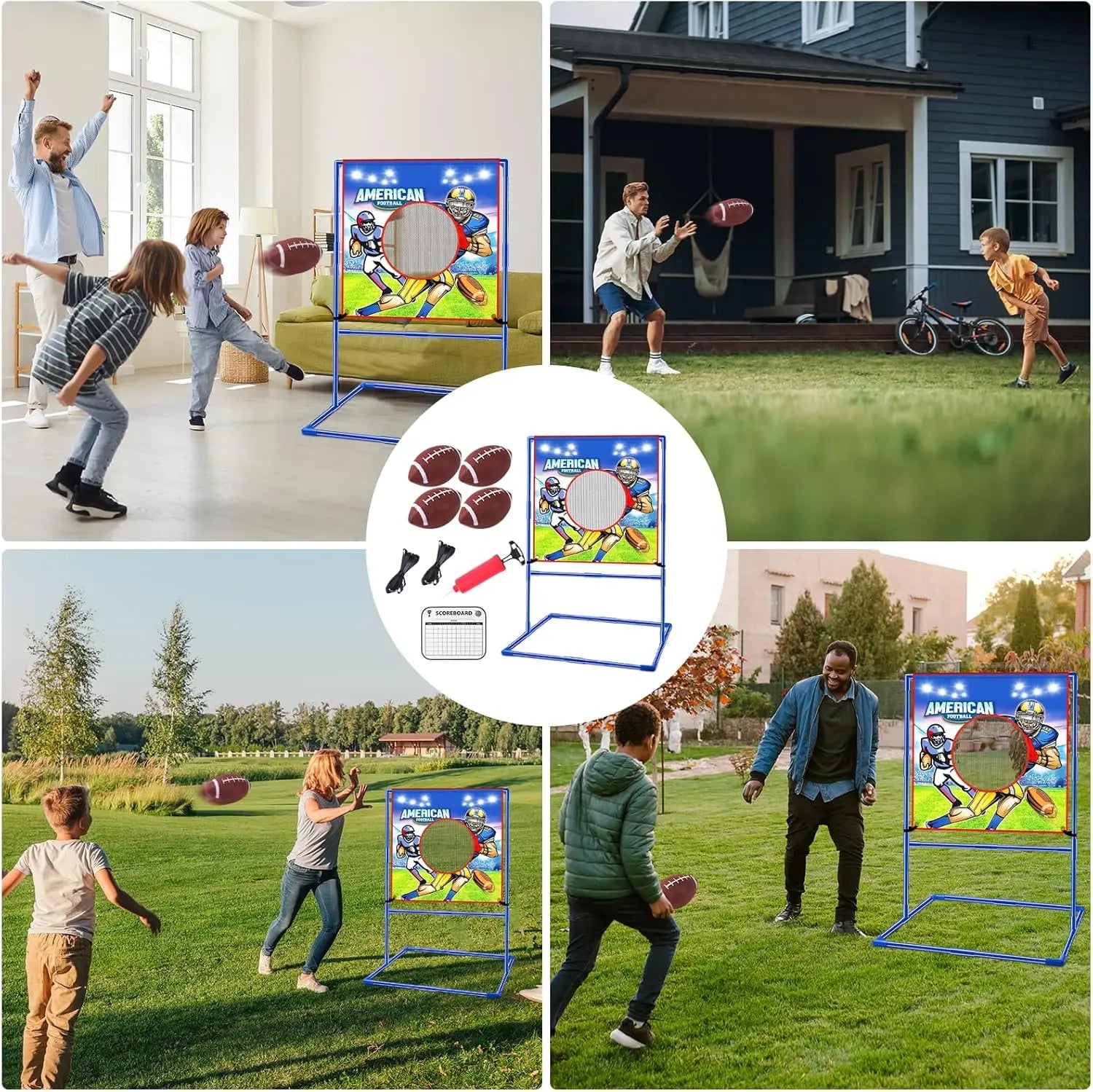VATOS Football Toss Target Set With 4 Inflatable Footballs