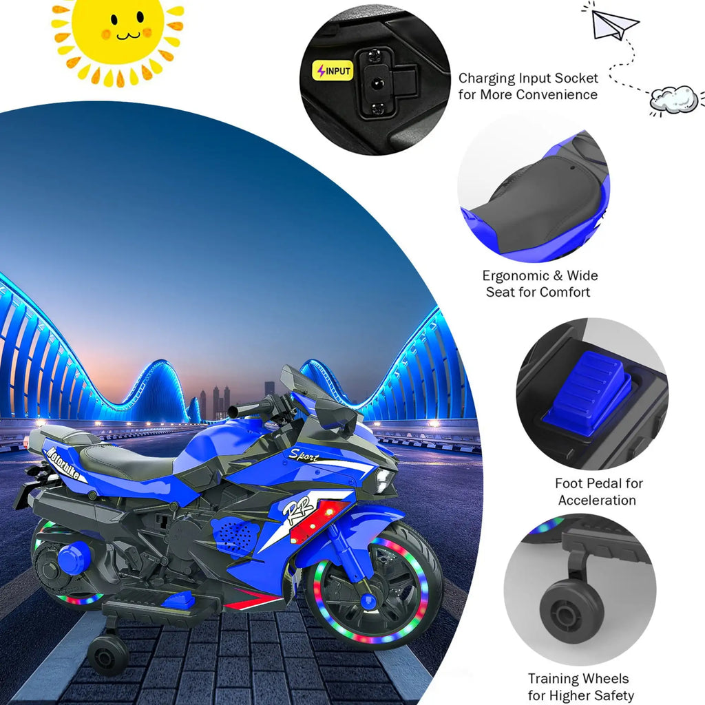 Jueshuai Outdoor 12V Electric Kids Motorcycle LED Lights Bluetooth Music