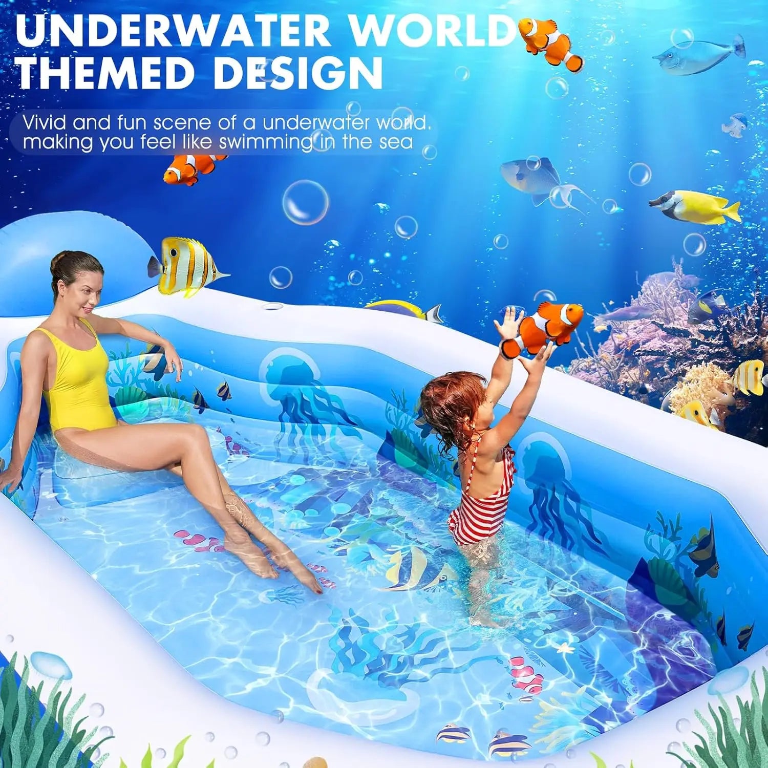 Inflatable Pool With Removable Canopy Seats And Backrest For Kids And Adults