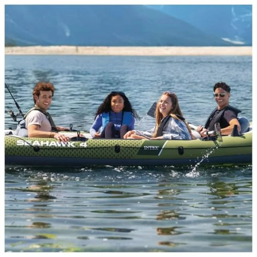 Inflatable Fishing Boat With Oars And Rod Holders Gear Pouch