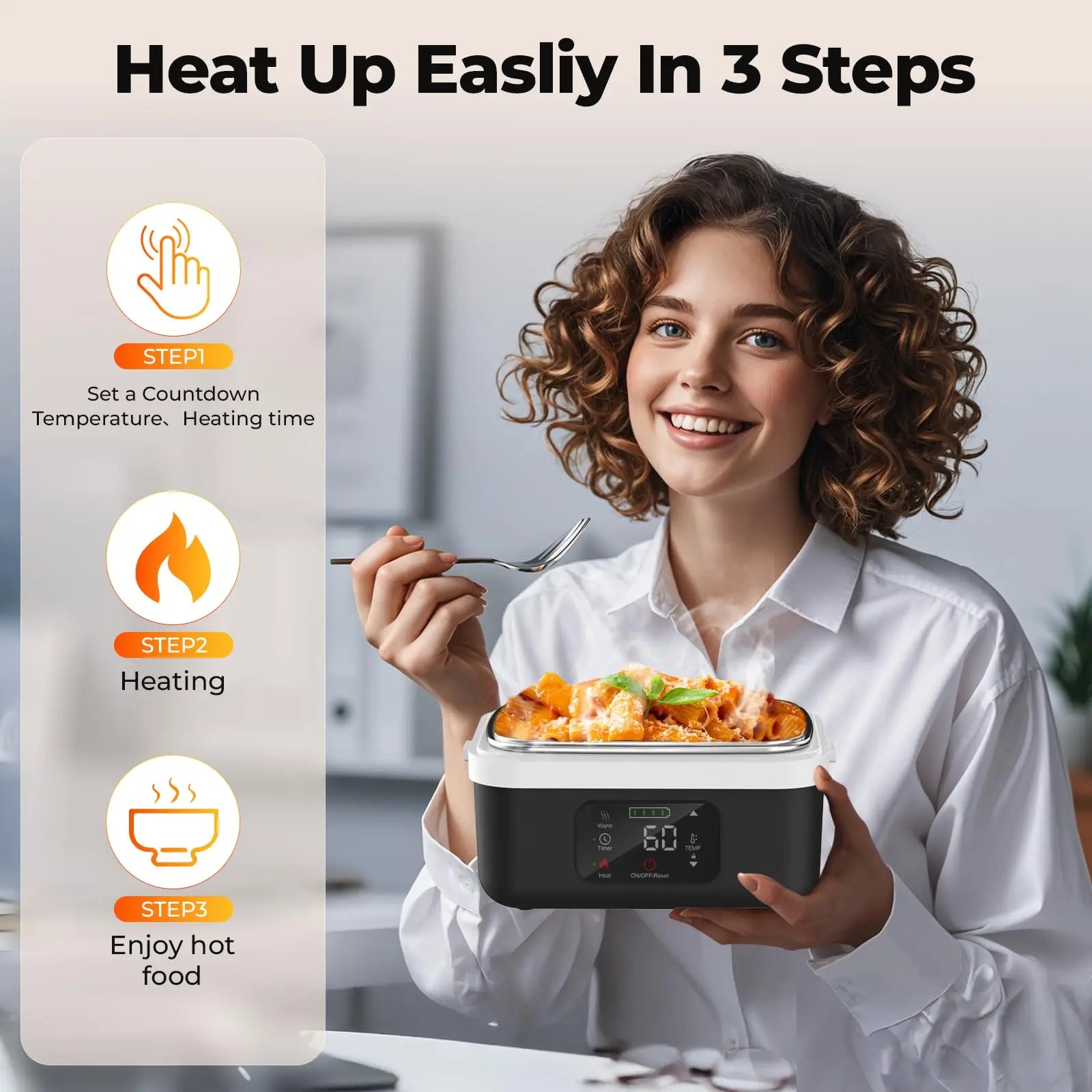 Feature Wireless Electric Insulated Lunch Box With 8000mAh Battery 60W