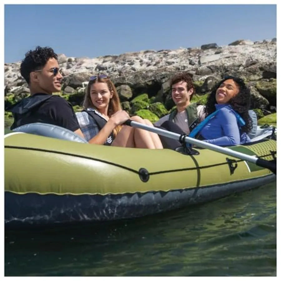 Inflatable Fishing Boat With Oars And Rod Holders Gear Pouch
