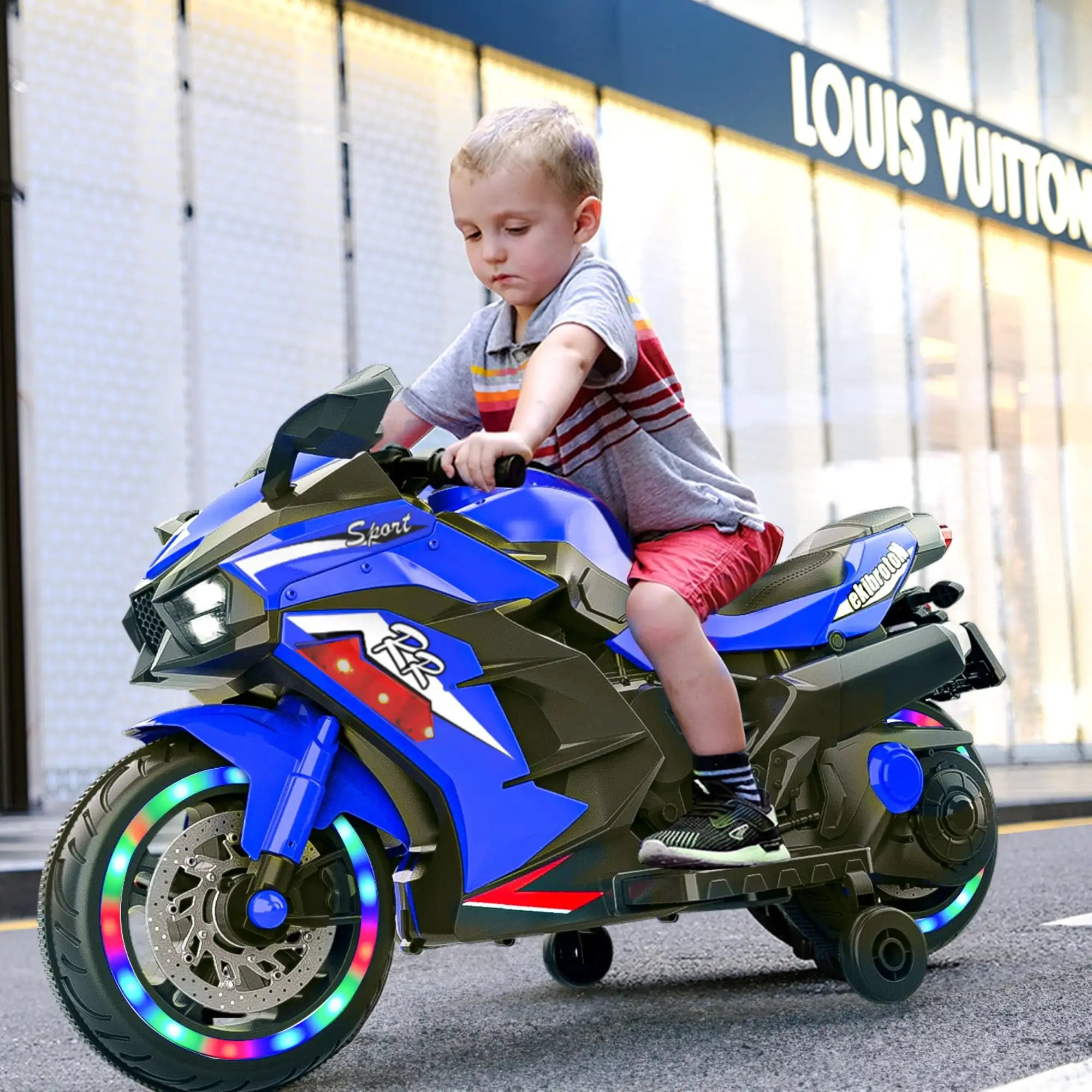 Jueshuai Outdoor 12V Electric Kids Motorcycle LED Lights Bluetooth Music