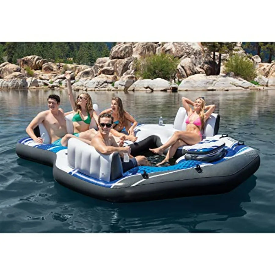 Inflatable 5 Person Raft With Backrests Cooler Cupholders