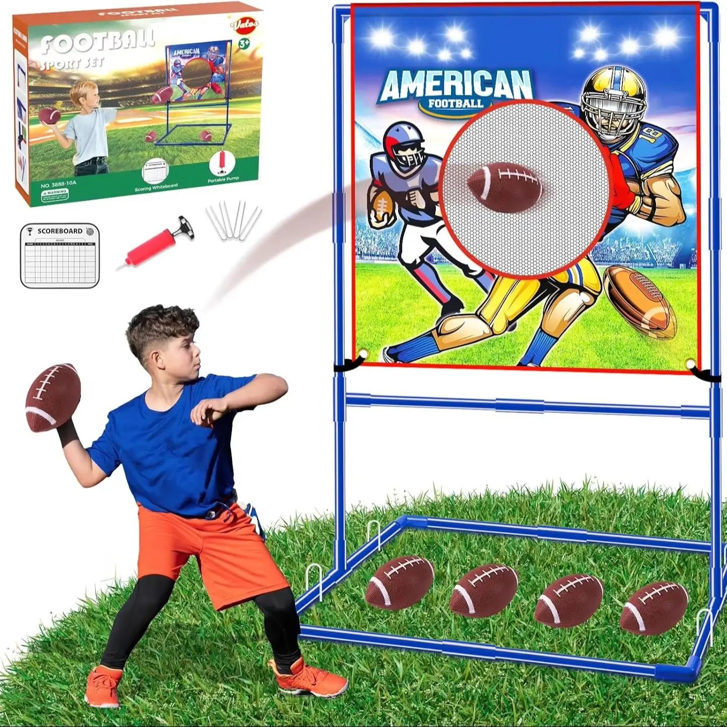 VATOS Football Toss Target Set With 4 Inflatable Footballs