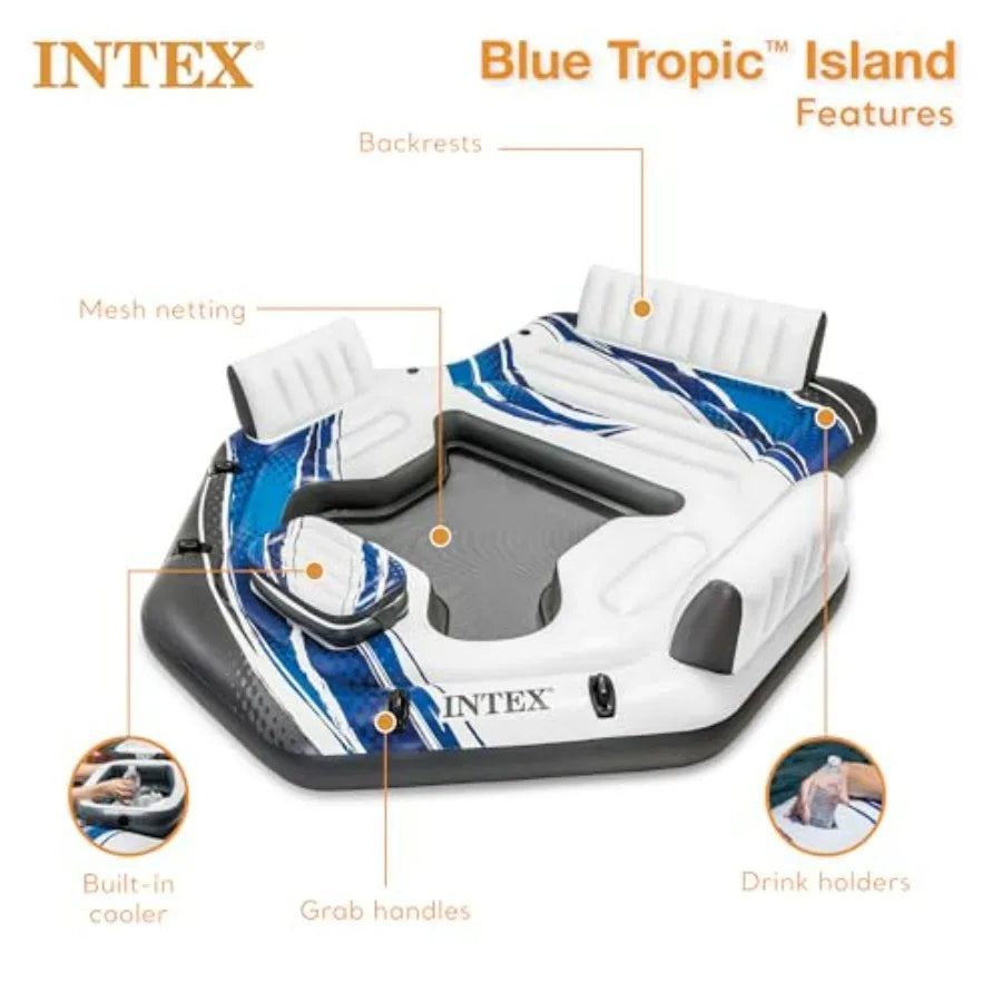 Inflatable 5 Person Raft With Backrests Cooler Cupholders