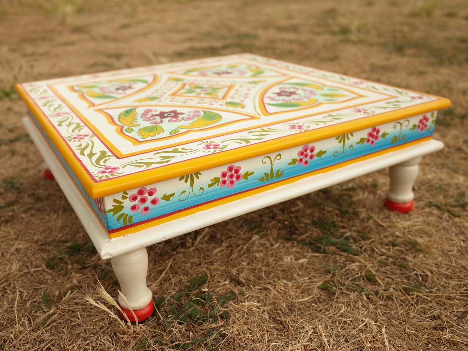 Camping with Soul Square Indian Table - Aqua & Pink
