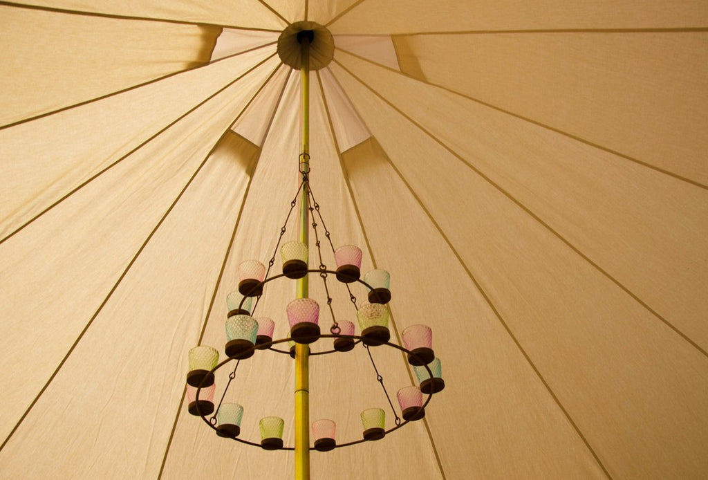 Tea Light Chandelier - Blue Glass