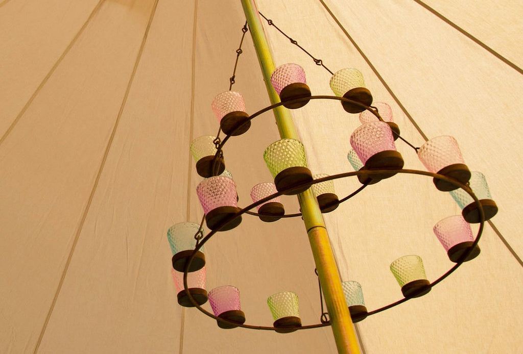 Tea Light Chandelier - Multi Coloured Glass