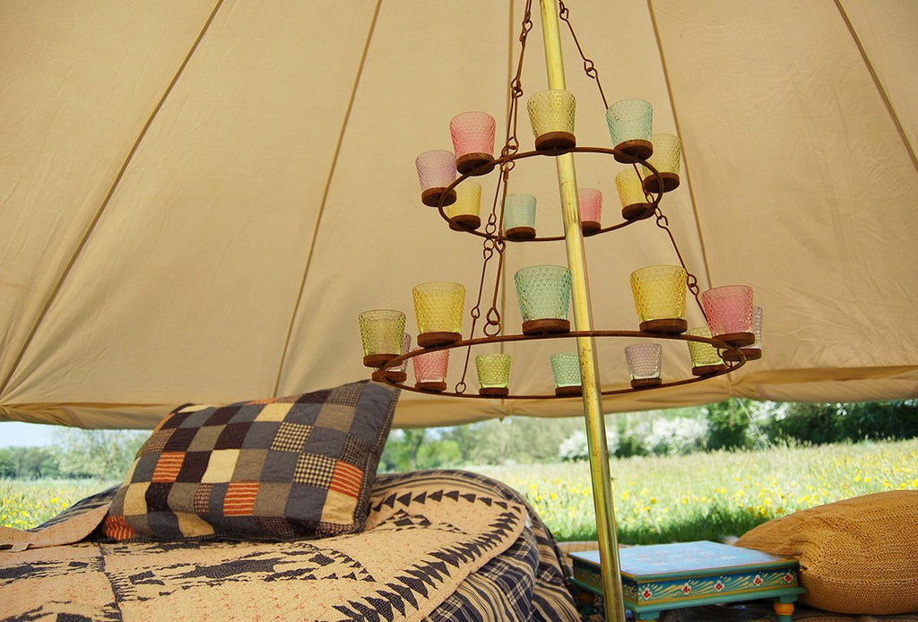 Tea Light Chandelier - Multi Coloured Glass
