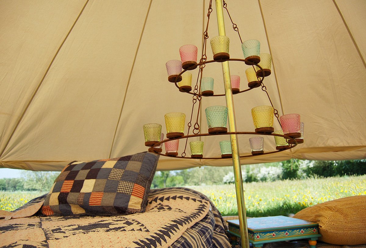 Tea Light Chandelier - Multi Coloured Glass