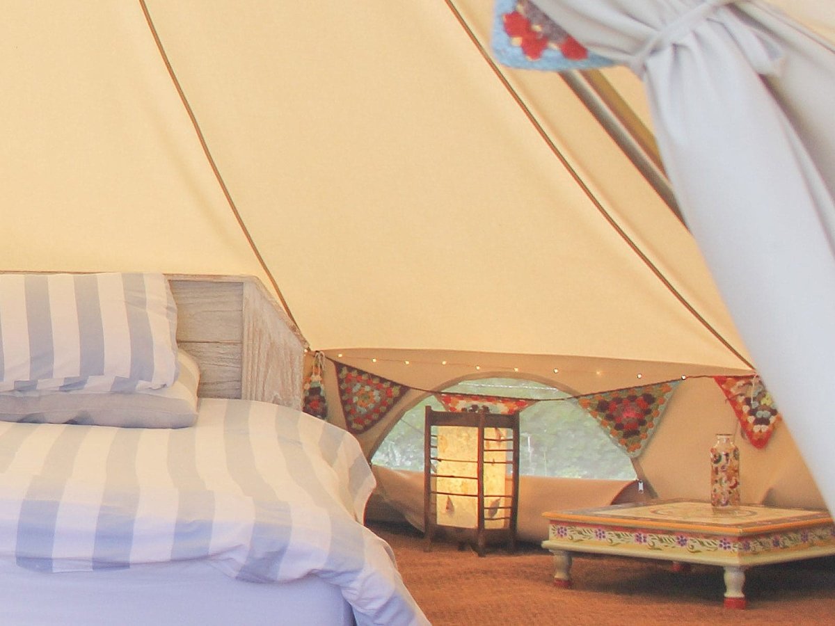 Camping with Soul Square Indian Table - Blue & Yellow