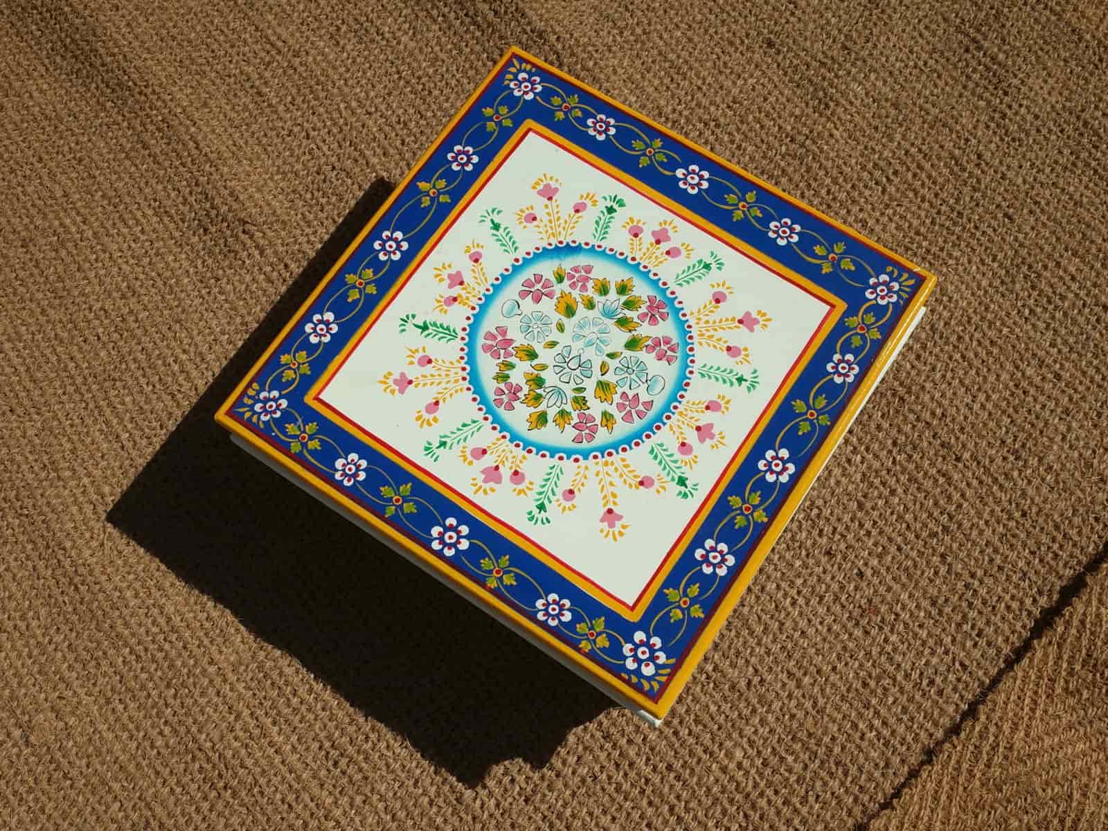 Camping with Soul Square Indian Table - Blue & Yellow