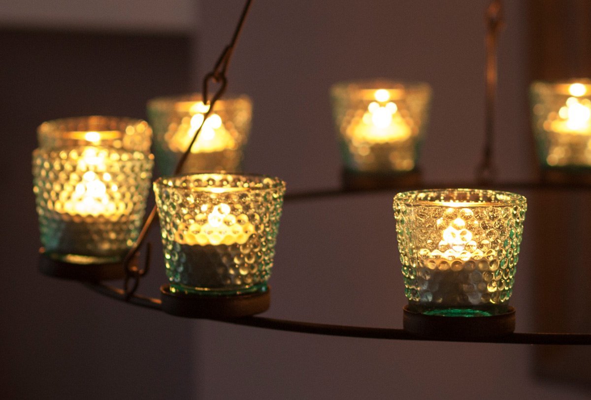Tea Light Chandelier - Blue Glass
