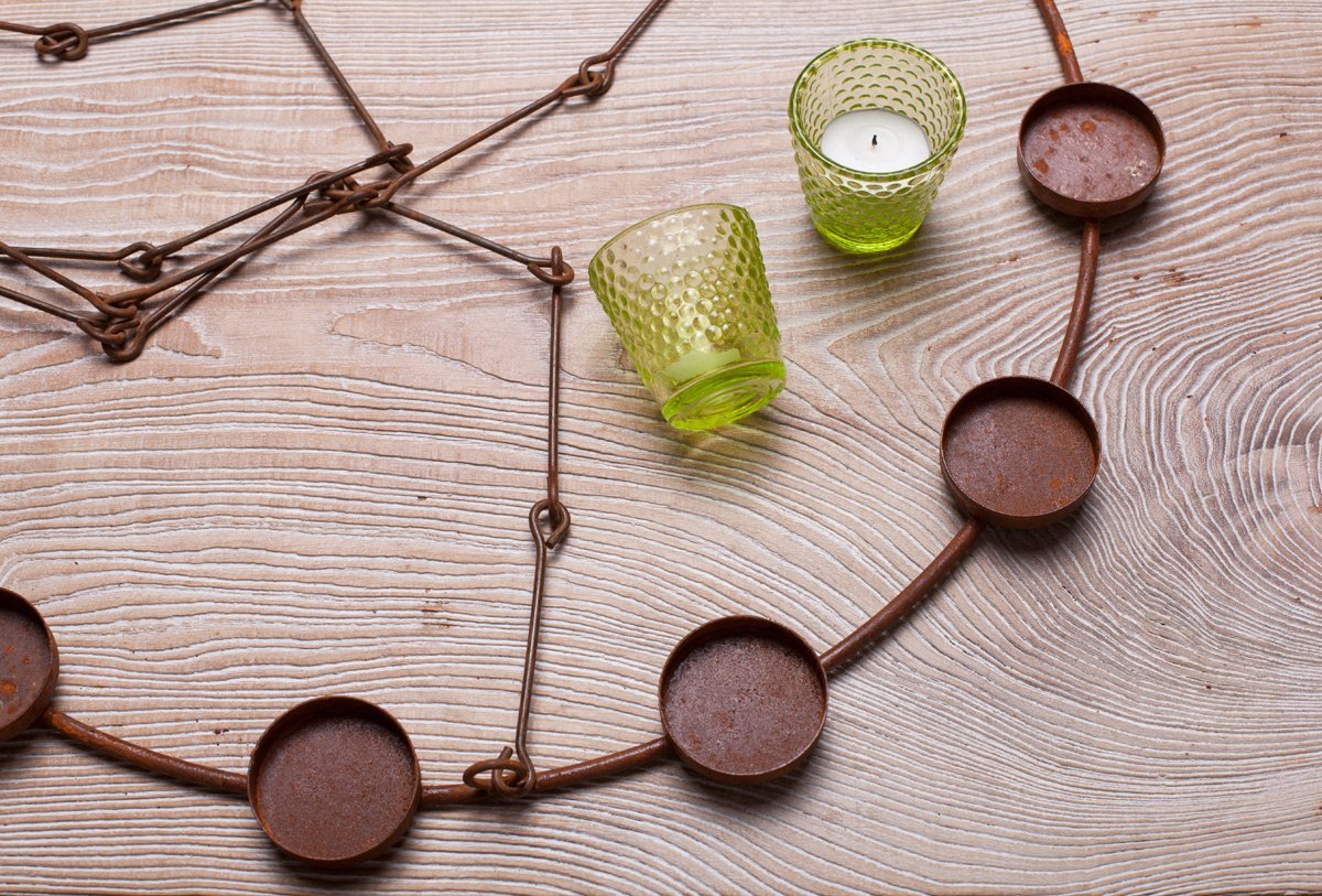 Tea Light Chandelier - Green Glass