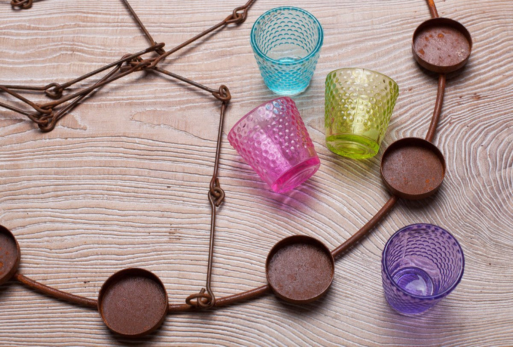 Tea Light Chandelier - Multi Coloured Glass