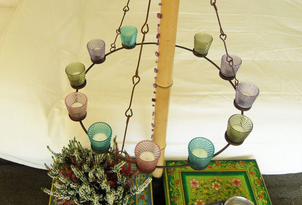 Tea Light Chandelier - Multi Coloured Glass