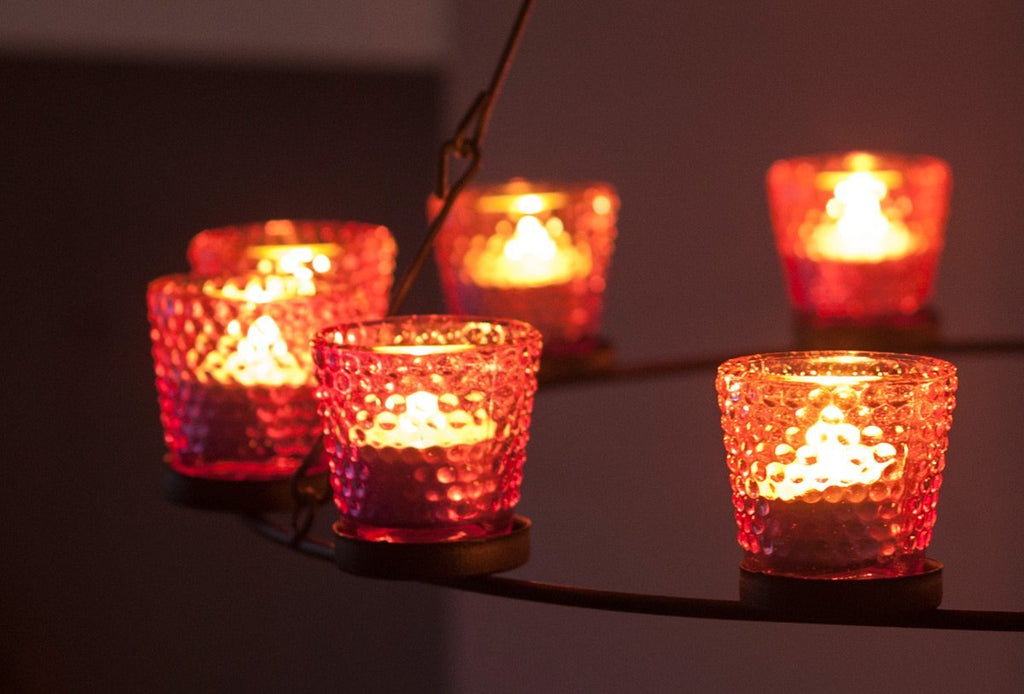 Tea Light Chandelier - Pink Glass