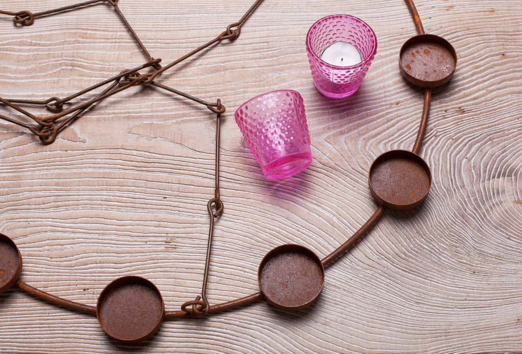 Tea Light Chandelier - Pink Glass