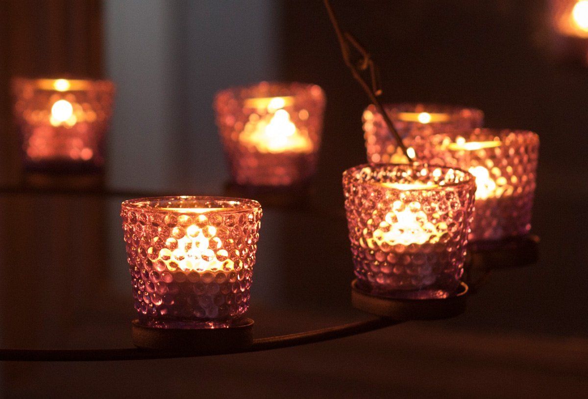 Tea Light Chandelier - Purple Glass