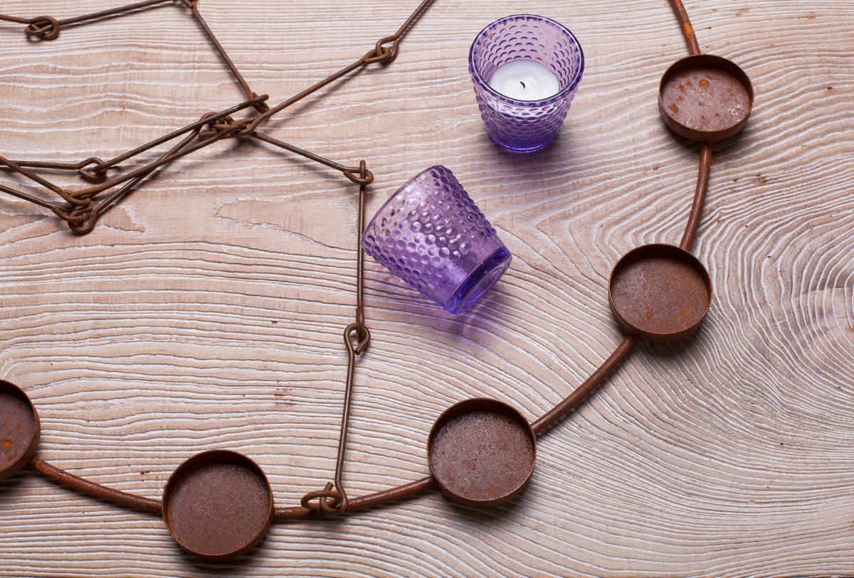 Tea Light Chandelier - Purple Glass