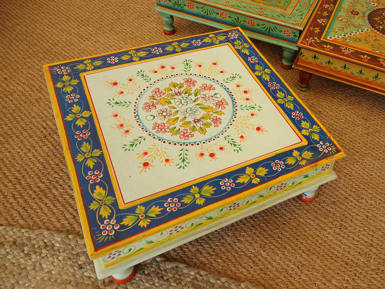 Camping with Soul Square Indian Table - Blue & Yellow